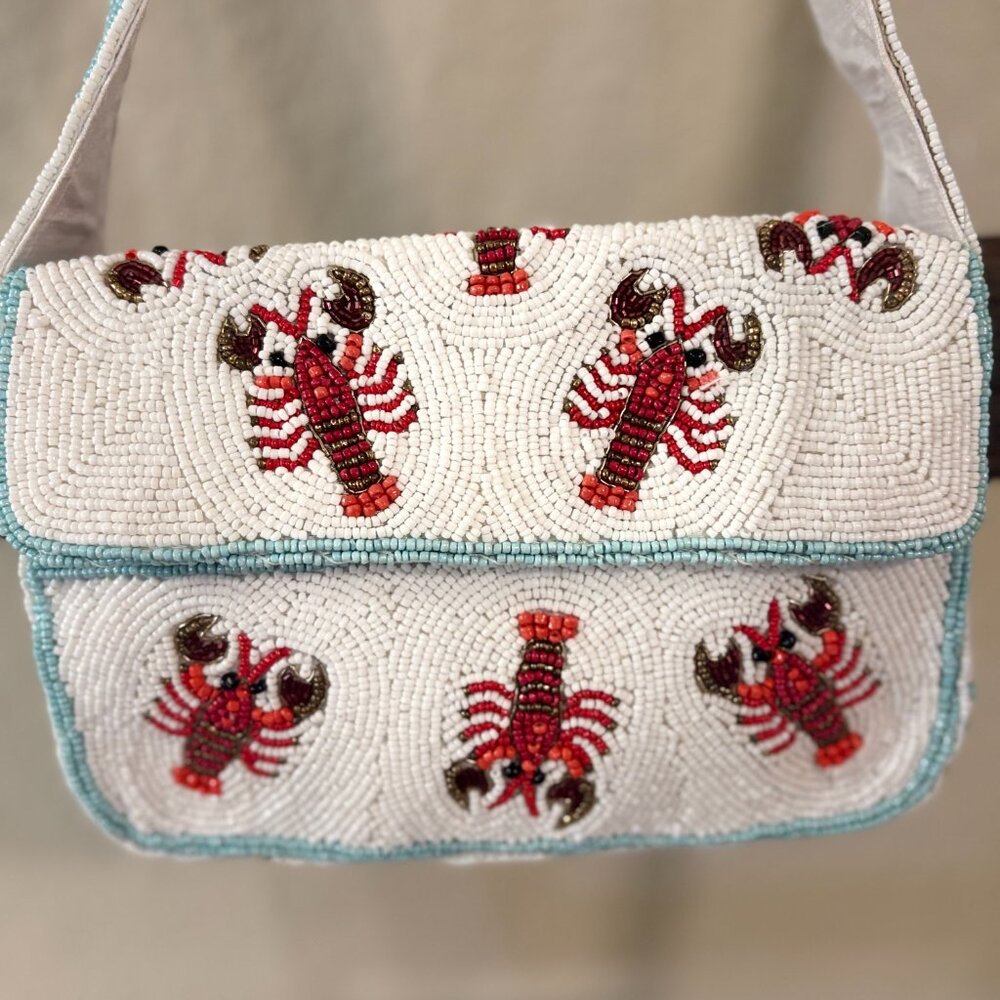 Viral Handmade Beaded Lobster Shoulder Bag Coastal Nantucket Novelty Purse NWT - Picture 2 of 6